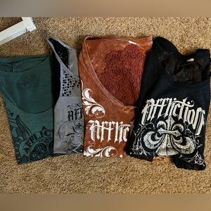 Affliction Graphic Tees in Green, Gray, Brown, and Black